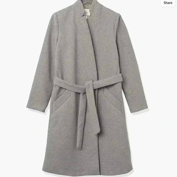 Daily Ritual Wool Blend Grey Belted Winter Fall Coat Size 6 - Picture 2 of 12